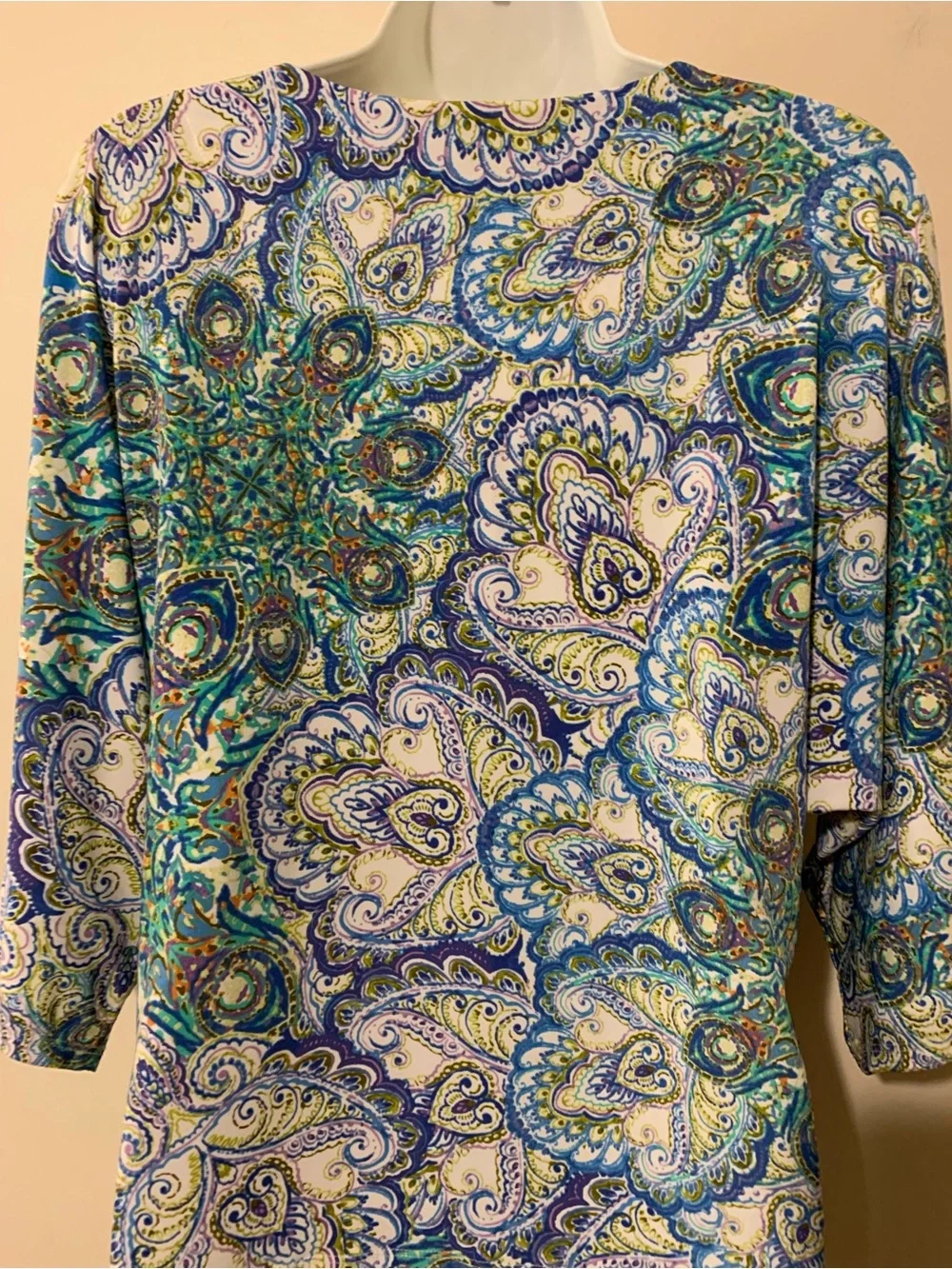 Chico's Teal Blue Multicolor Paisley Scoop Neck Top